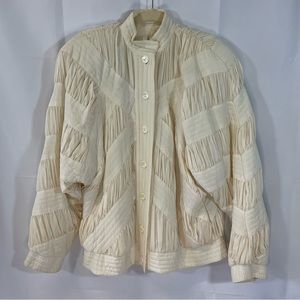 Vintage Perlita Women's 1980's White Silk Bomber Jacket- Size Large